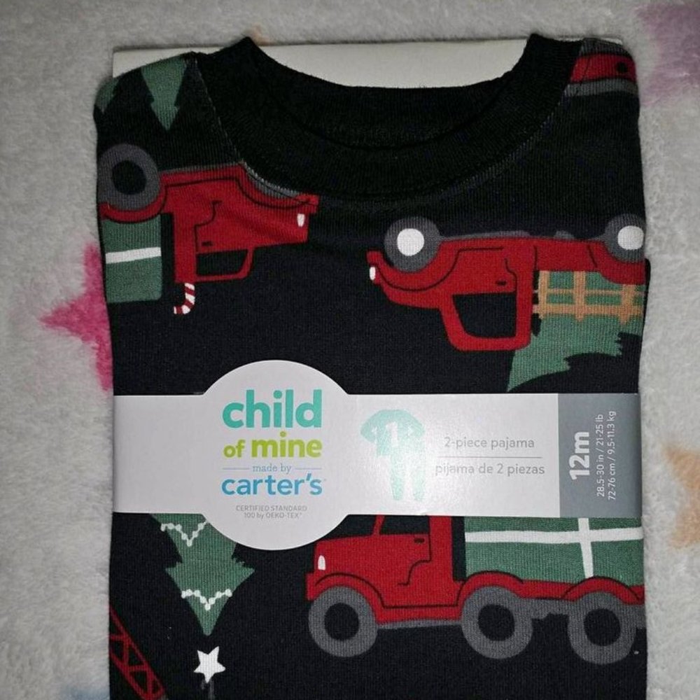 Child of mine baby boy 2 piece pajama 12 month red truck christmas tree